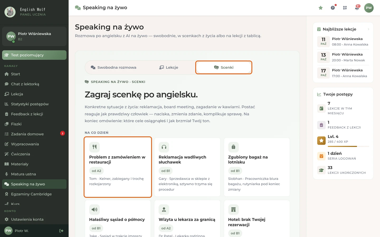 Rodzaj „Scenki”: kategorie i kafelki scenek